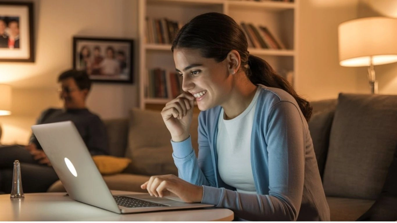 Girl checking Kerala VHSE Plus One 2nd Allotment Result 2025 online on laptop after official release announcement.
