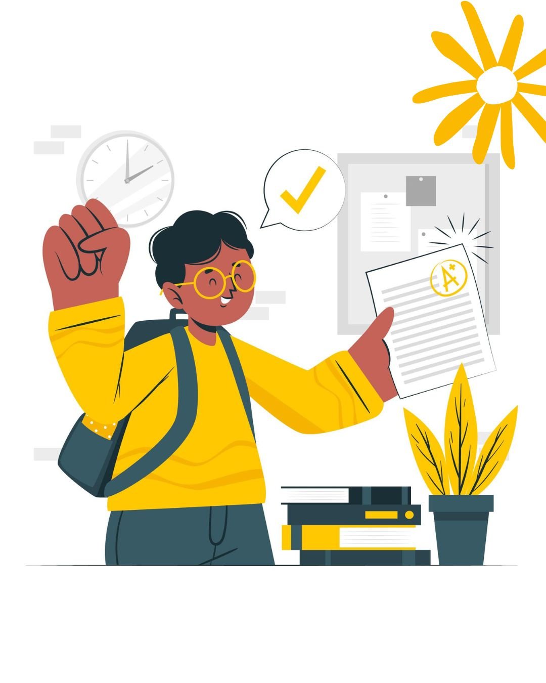 Illustration of a happy student celebrating an A+ grade, symbolizing exam success. Ideal for NIOS Hall Ticket 2025 themes.