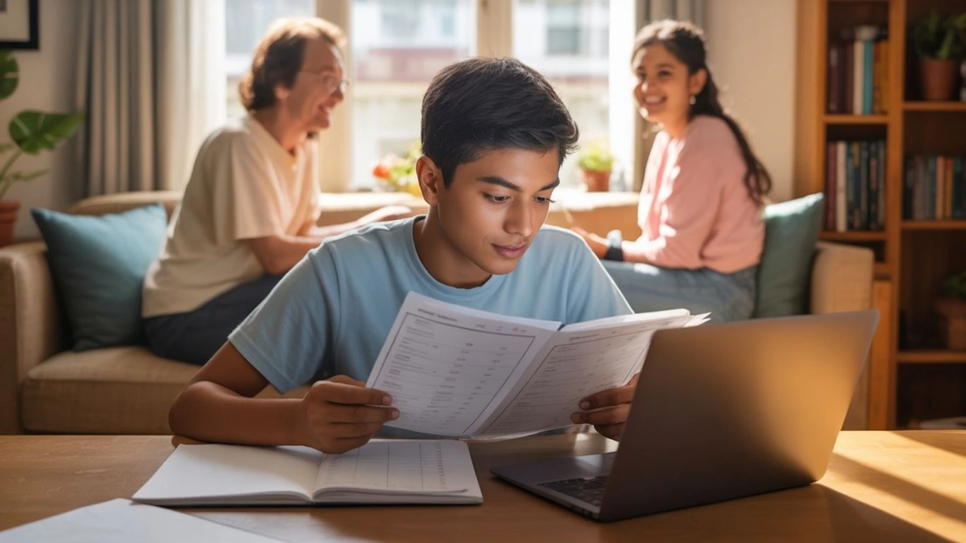 Student checking Karnataka Exam 3 time table 2025 online for Class 10 SSLC supplementary exam preparation.