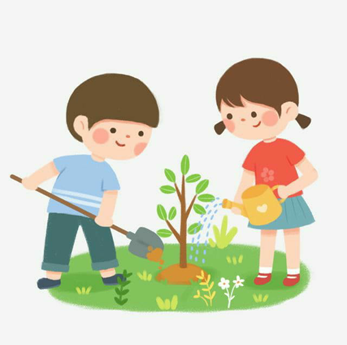 Vector image of two kids planting the plant