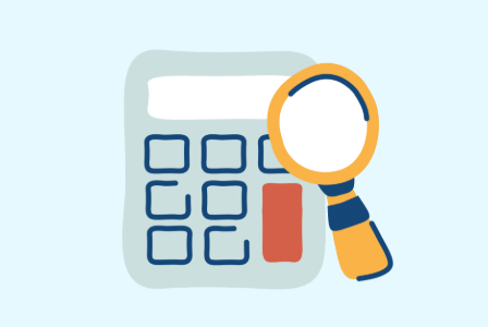 illustrated photo of a calculator and a search symbol is near